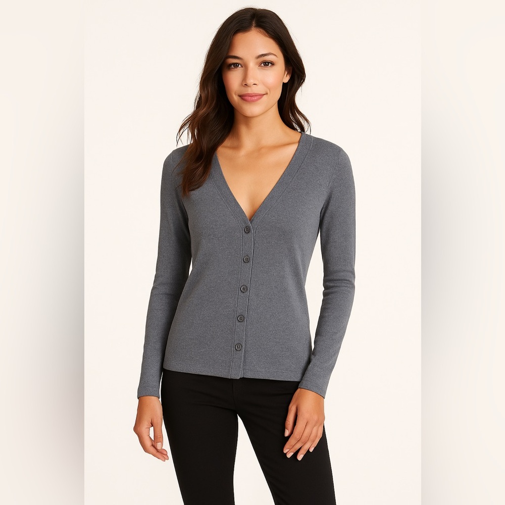 Eddie Bauer Button-Front Cardigan Gray Size Small